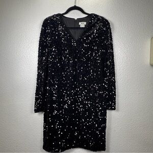 DKNY Black Sequin Shift Dress V-Neck
Long Sleeve Size 8